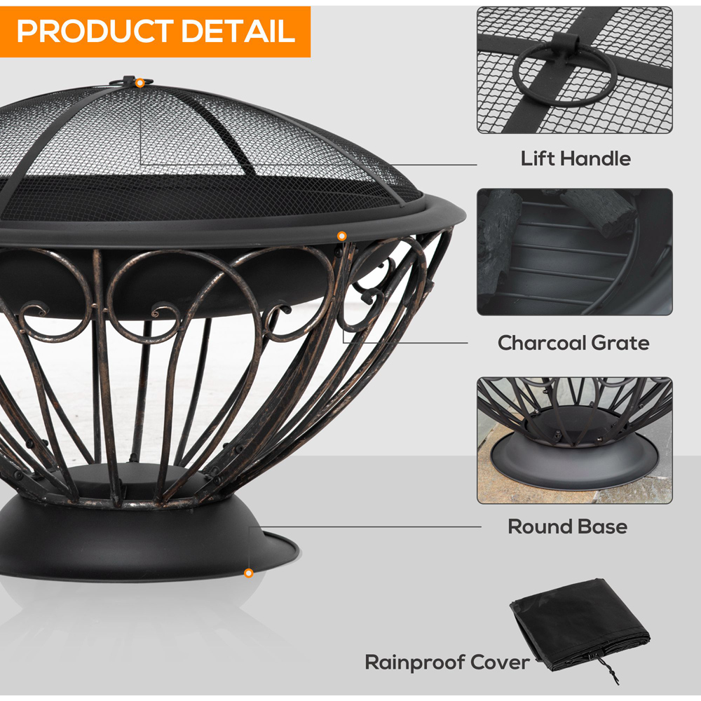 Outsunny Bronze Outdoor Fire Pit with Spark Screen Image 5