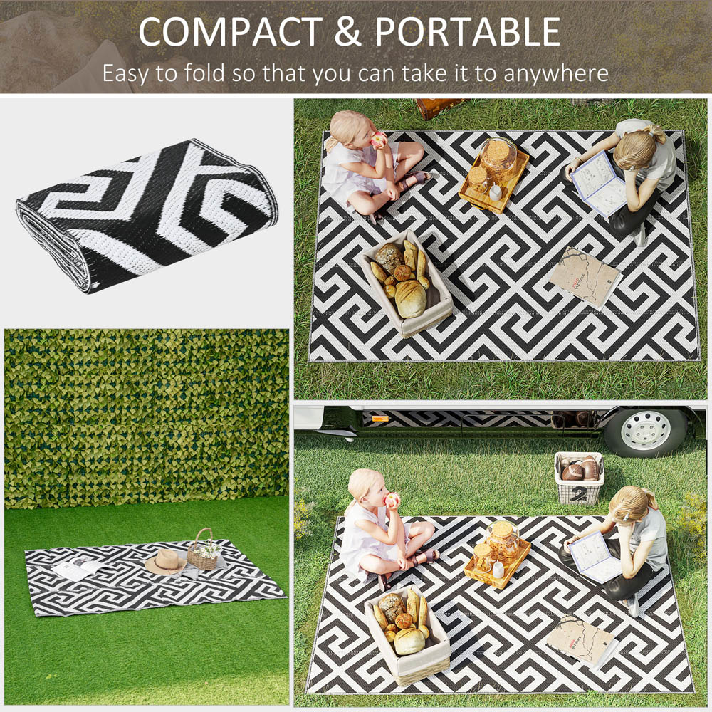 Outsunny Black and White Reversible Outdoor Rug 121 x 182cm Image 4