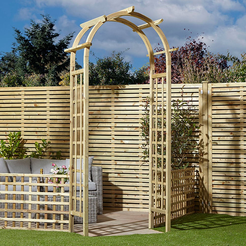 Rowlinson Chester 3 x 2ft Natural Arch with Trellis Sides Image 1