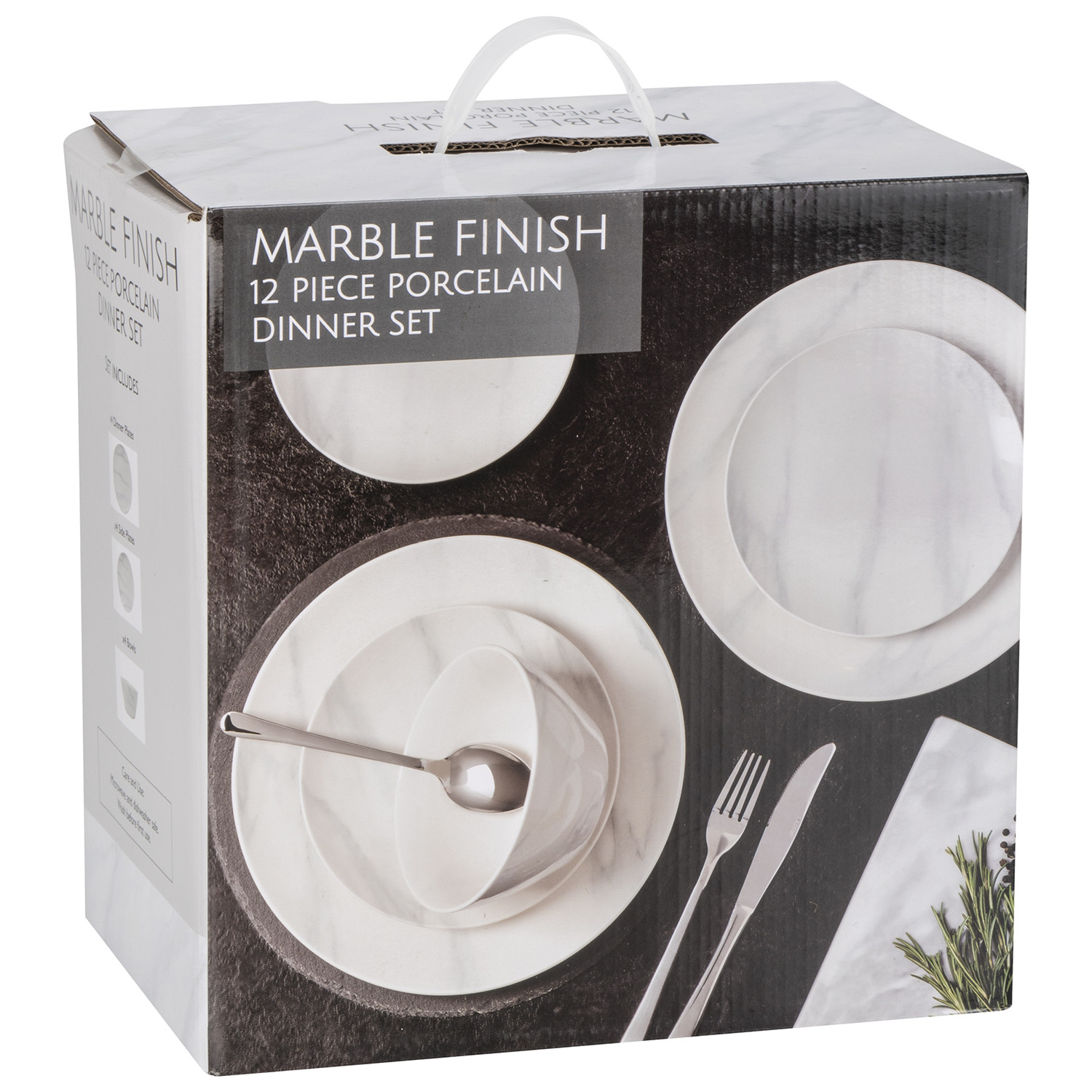 White Marble Effect 12 Piece Dinner Set Image 3