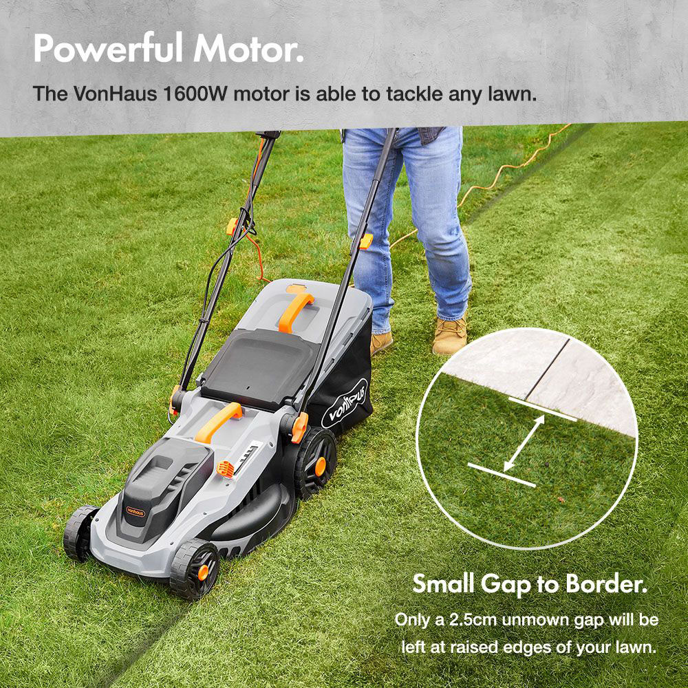 VonHaus 2515382 1600W Hand Propelled 38cm Rotary Electric Lawn Mower Image 4
