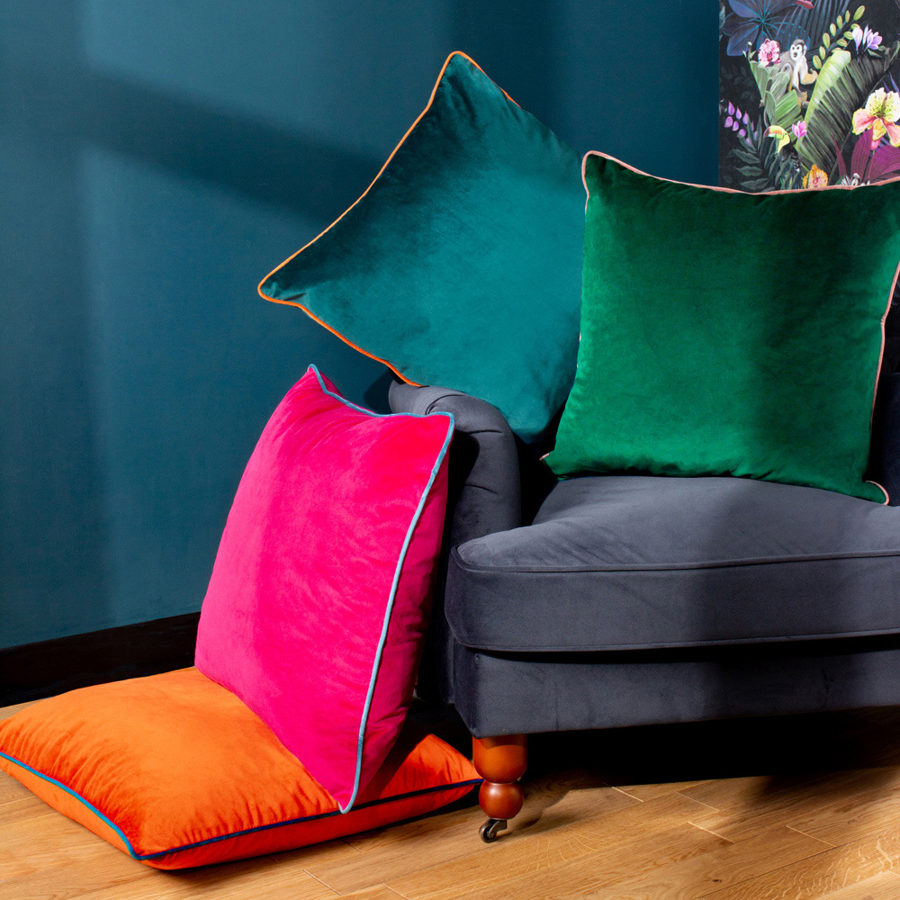 Paoletti Meridian Emerald Blush Velvet Cushion Image 4