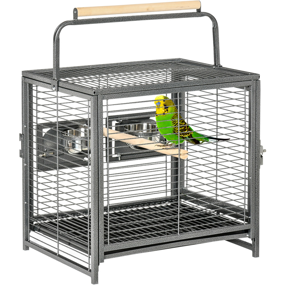 PawHut Black Bird Cage with Wooden Handle Image 1