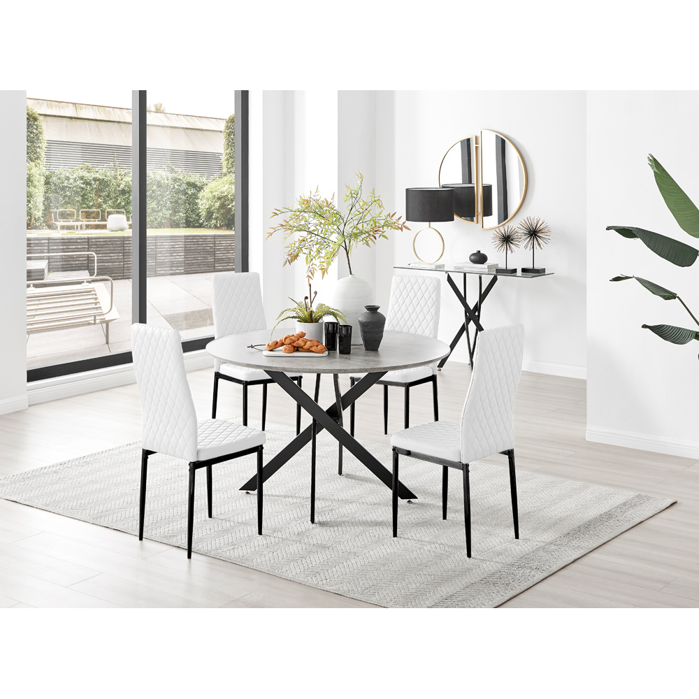 Furniturebox Arona Valera Concrete Effect 4 Seater Round Dining Set Grey and White Image 9