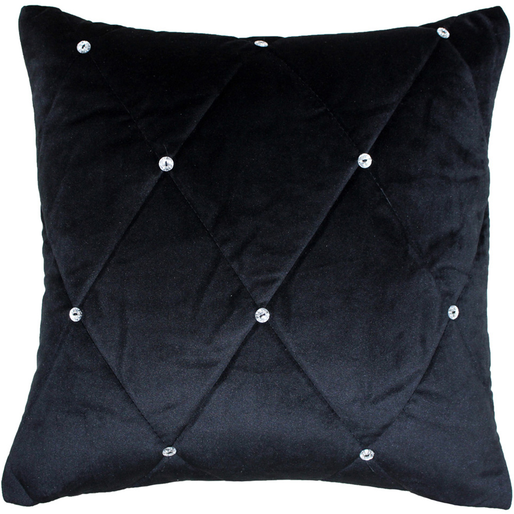 Paoletti New Diamante Black Quilted Cushion Large Image 1