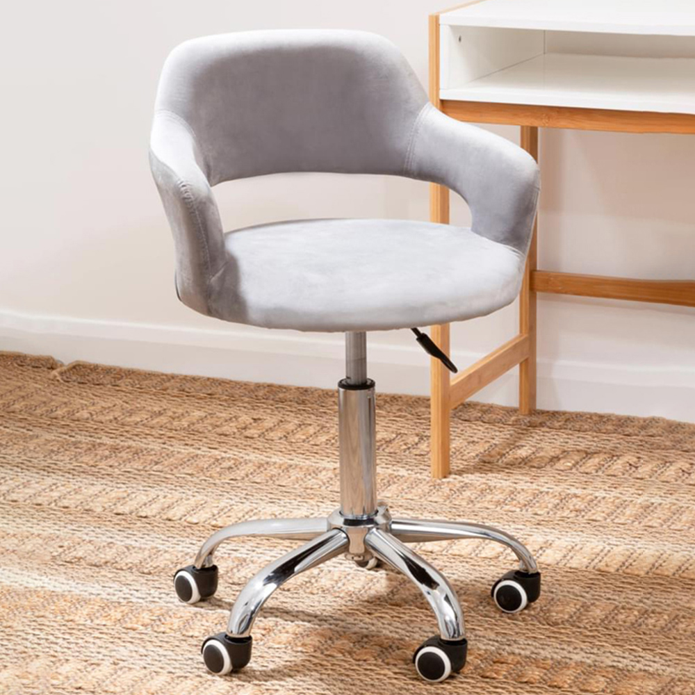 Premier Housewares Grey Velvet Swivel Curved Back Office Chair Image 1