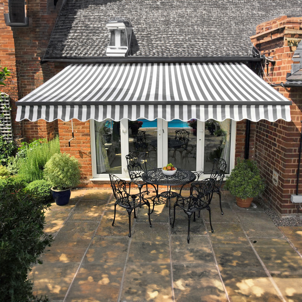 Kensington Grey and White Stripe Easy Fit Awning 2.5 x 3.5m Image 1