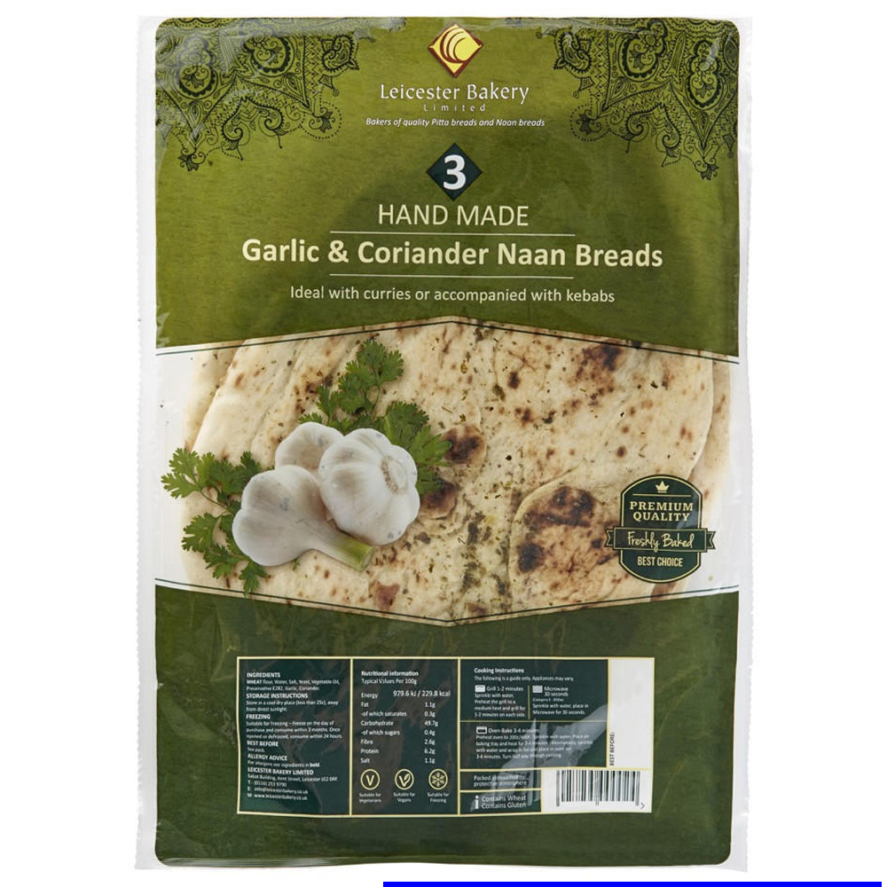 Leicester Bakery Garlic and Coriander Naan Breads 3 Pack Image