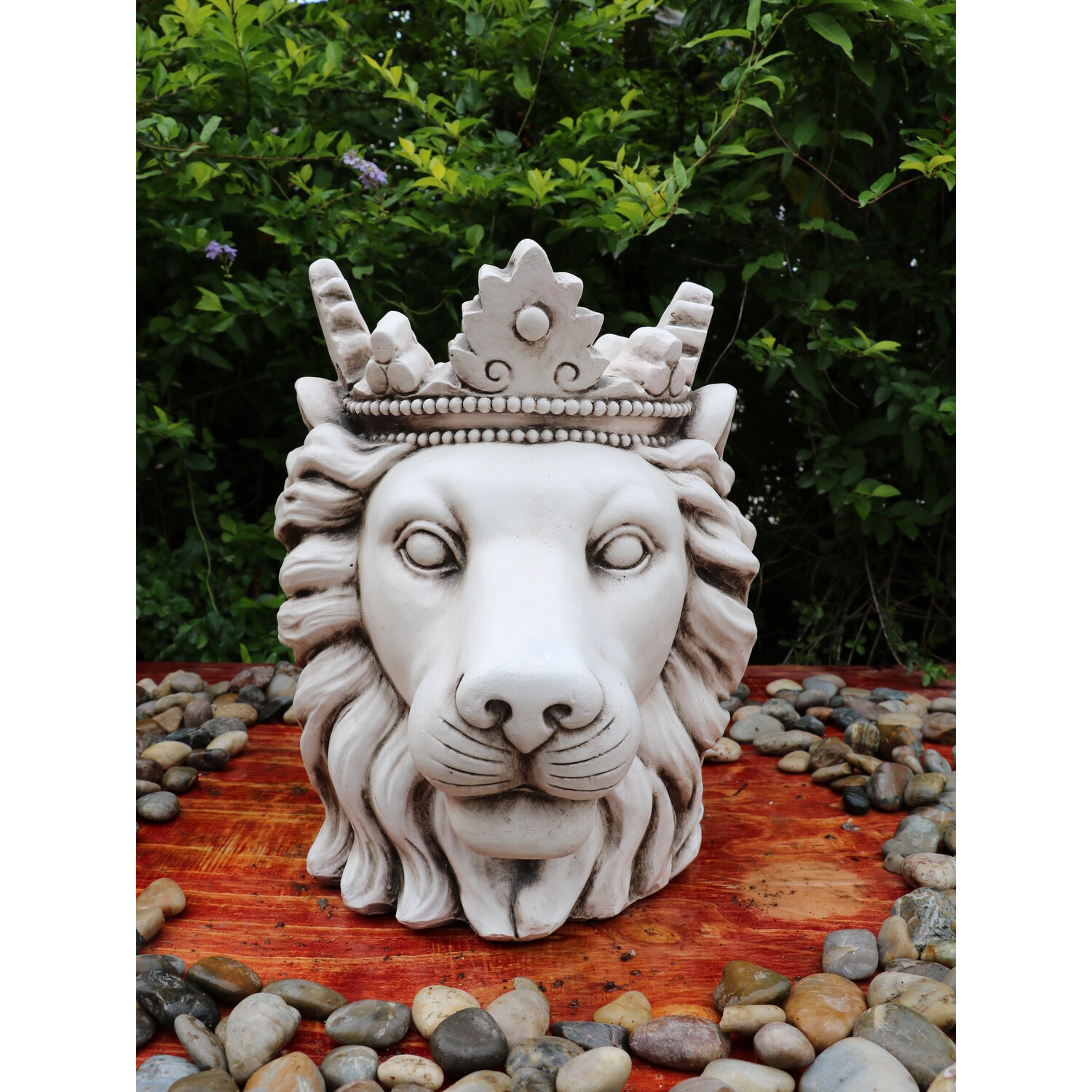 Lion Head with Crown Planter - Stone Image 2