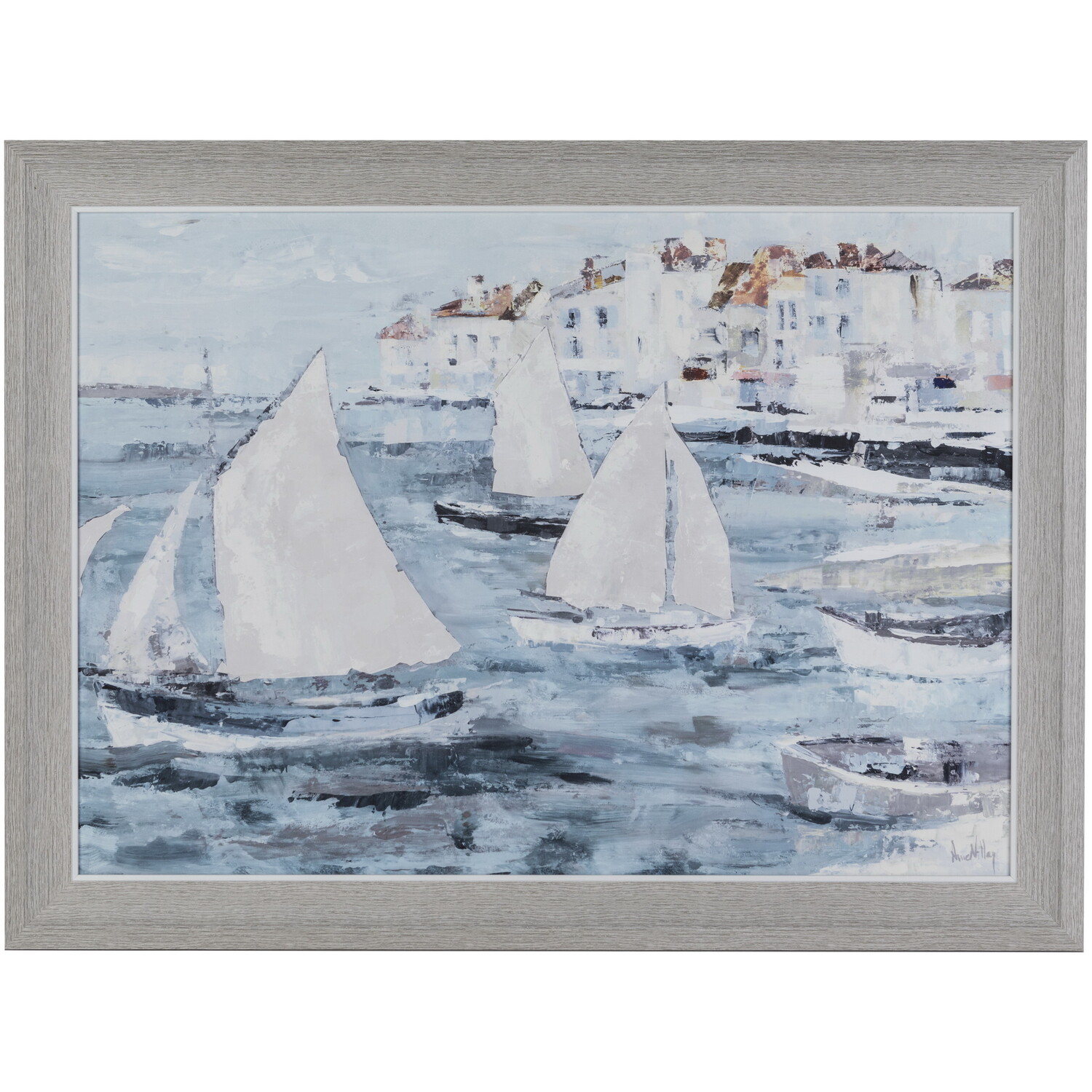 Sailing By The Sea Framed Art - Blue Image 1