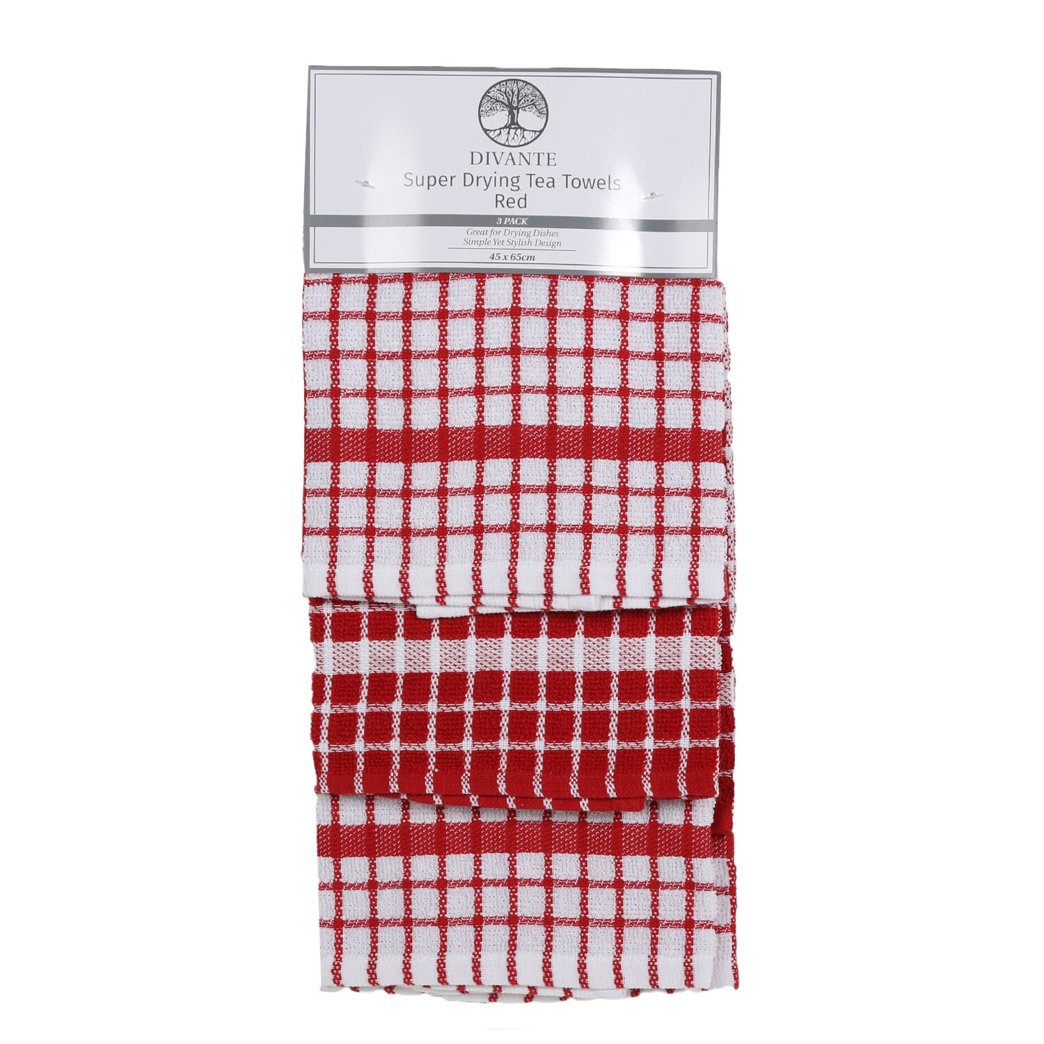 Pack of 3 Super Drying Tea Towels - Red Image