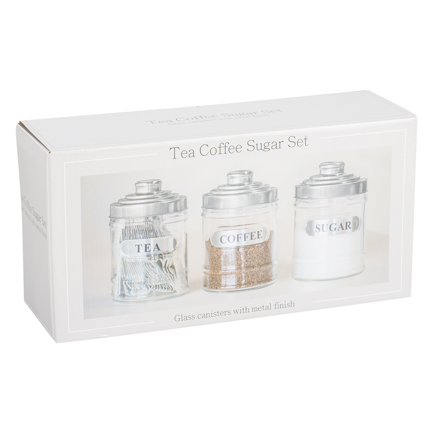 3 Piece Silver Glass Tea Coffee and Sugar Canister Set Image 2