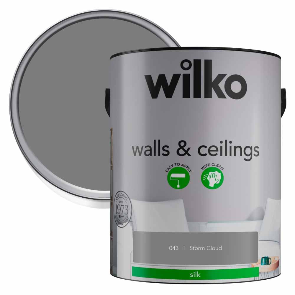 Wilko Walls & Ceilings Storm Cloud Silk Emulsion Paint 5L Image 1