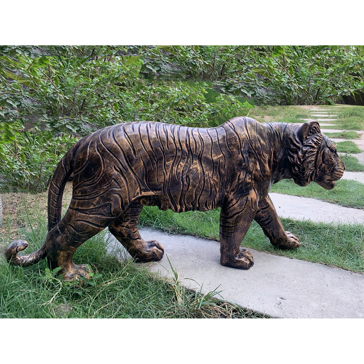 Enigma Bronze Effect Tiger Statue Garden Ornament Image 2