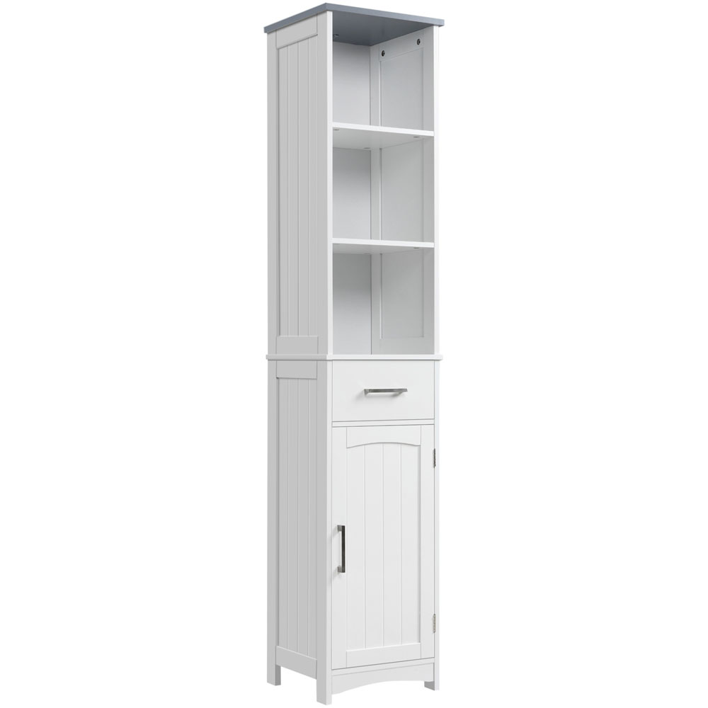 Kleakin White Single Drawer Single Door 3 Shelf Tall Floor Cabinet Image 2