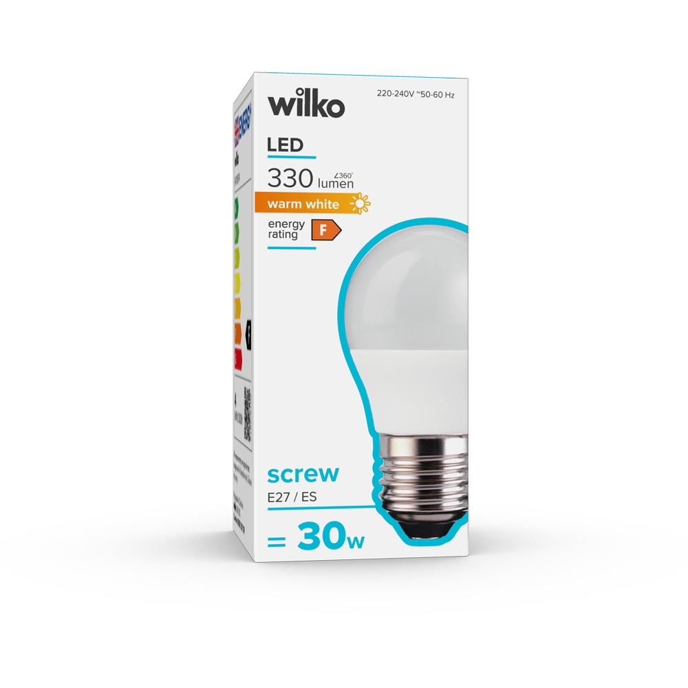 Wilko 1 Pack Screw E27/ES LED 330 Lumens Round Light Bulb Image 1
