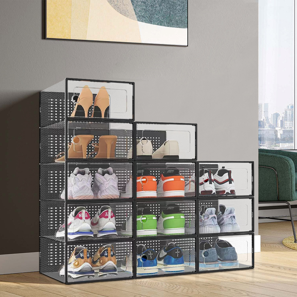 Living and Home Black Double Door Shoe Storage Boxes 12 Pack Image 8