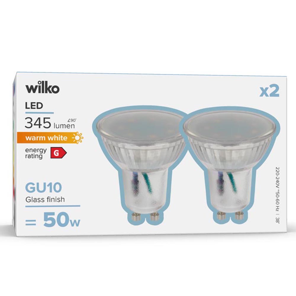 Wilko 2 Pack GU10 LED 345 Lumens Glass Spotlight Bulb Image 1