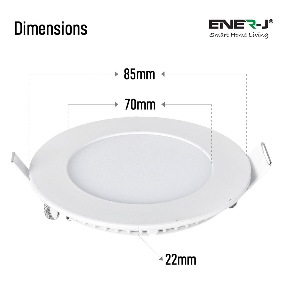 ENER-J 3W 3000K LED Panel Round Recessed Ceiling Downlight 4 Pack Image 5