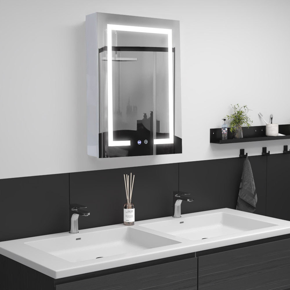 Living and Home White Minimalist Design LED Mirror Bathroom Cabinet Image 6