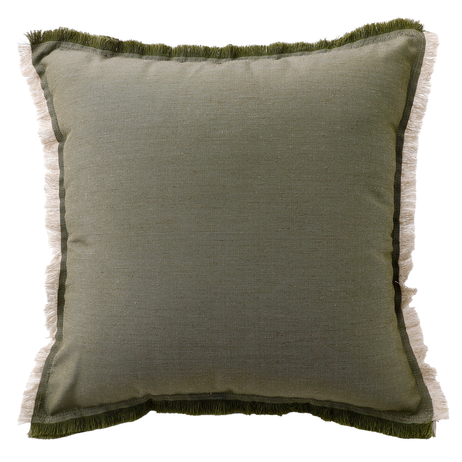 Linen Fringe Edge Cushion - Green Image 1