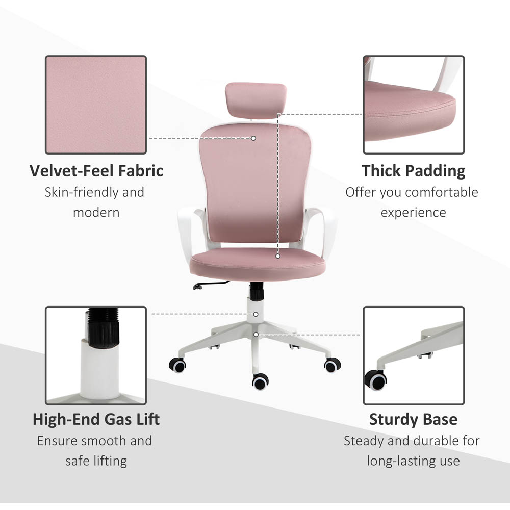 Portland Pink Velvet Feel Fabric Swivel High Back Office Chair Image 3