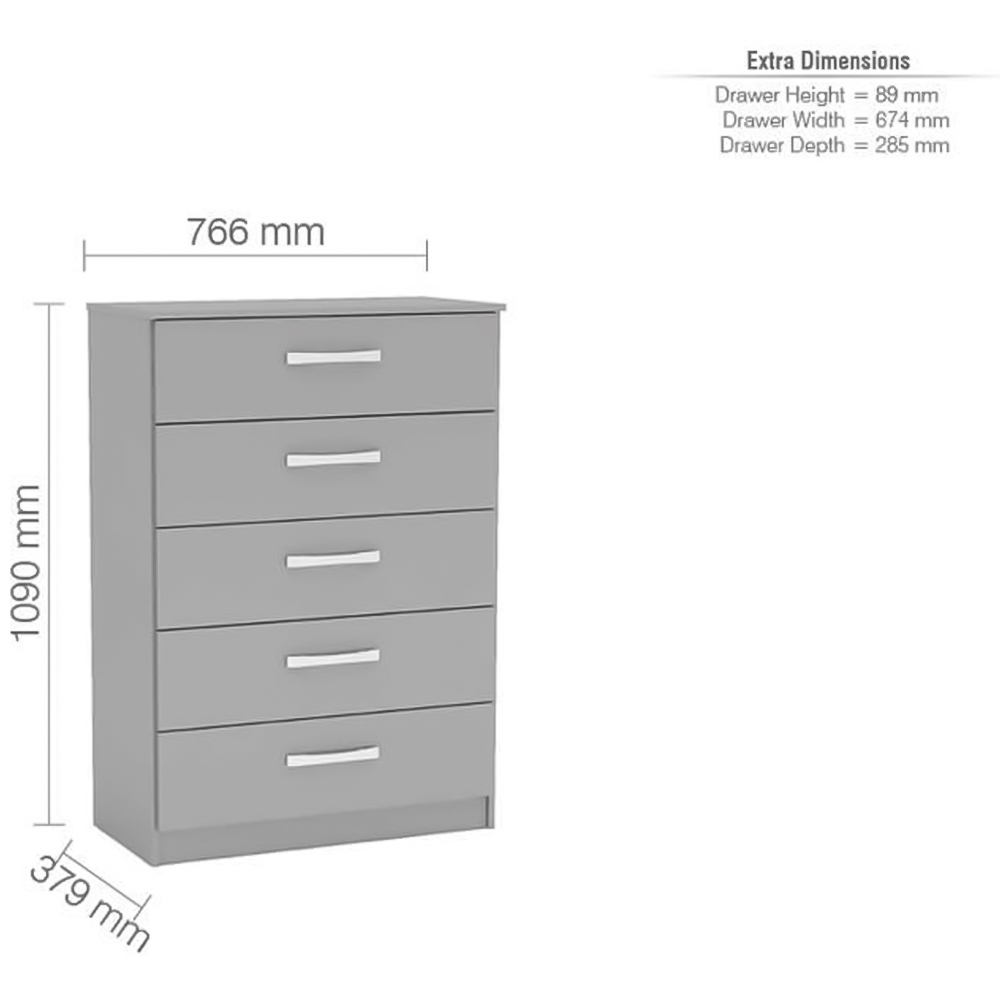 Lynx 5 Drawer Grey Chest of Drawers Image 5