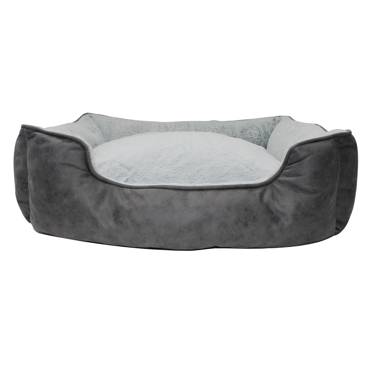 Clever Paws Pewter Deluxe Faux Leather Pet Bed Image