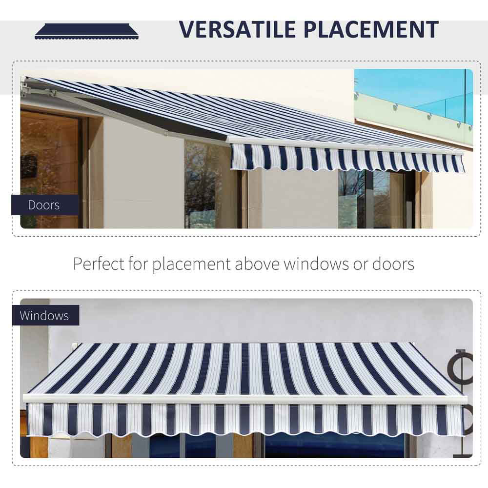 Outsunny Blue and White Striped Retractable Awning 3 x 2.5m Image 6
