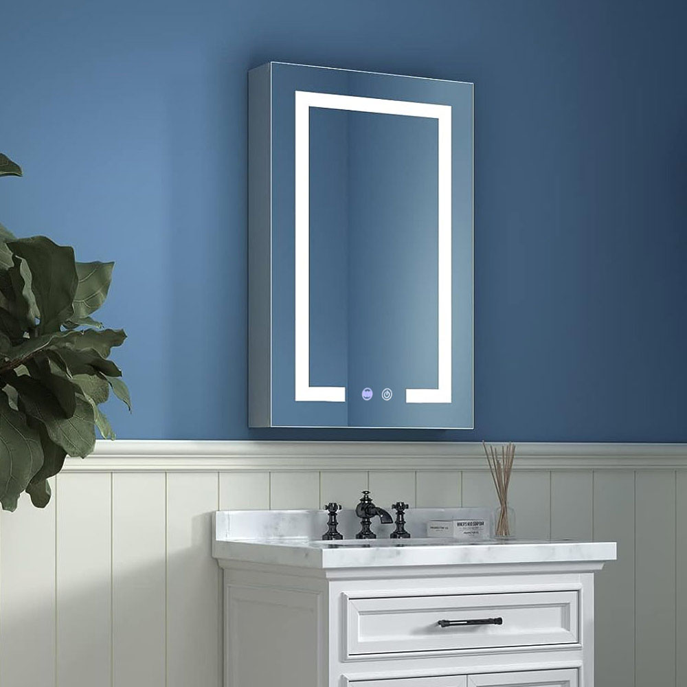 Living and Home White Minimalist Design LED Mirror Bathroom Cabinet Image 4