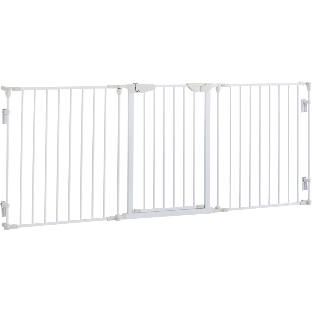 PawHut White 3 Panel Playpen Metal Pet Safety Gate with Walk Through Door Image 1