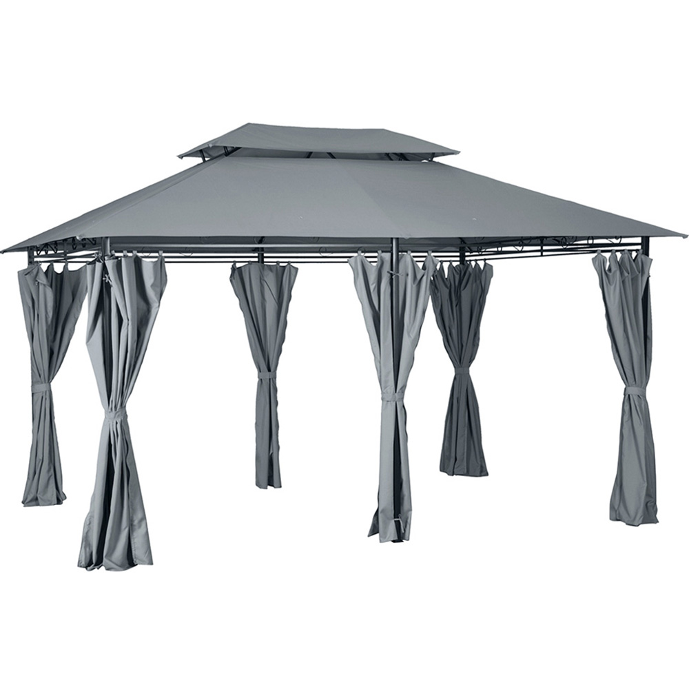 Outsunny 4 x 3m Grey Gazebo Shelter with Curtains Image 2