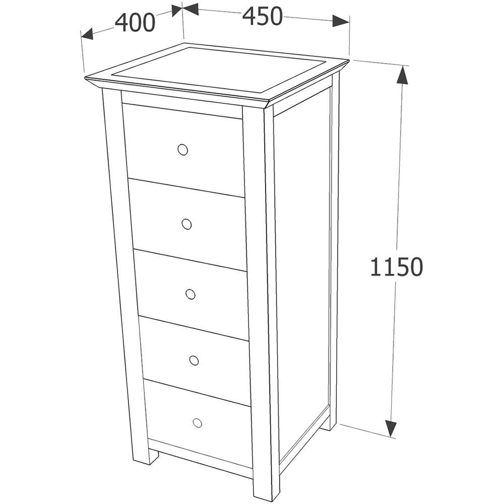 Core Products Nairn 5 Drawer White Narrow Chest of Drawers Image 6