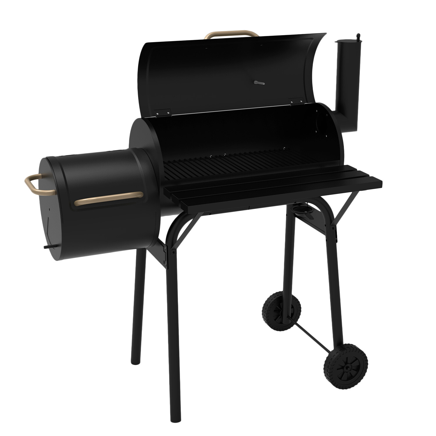 Houston Smoker BBQ with Grill Gold Handles - Black Image