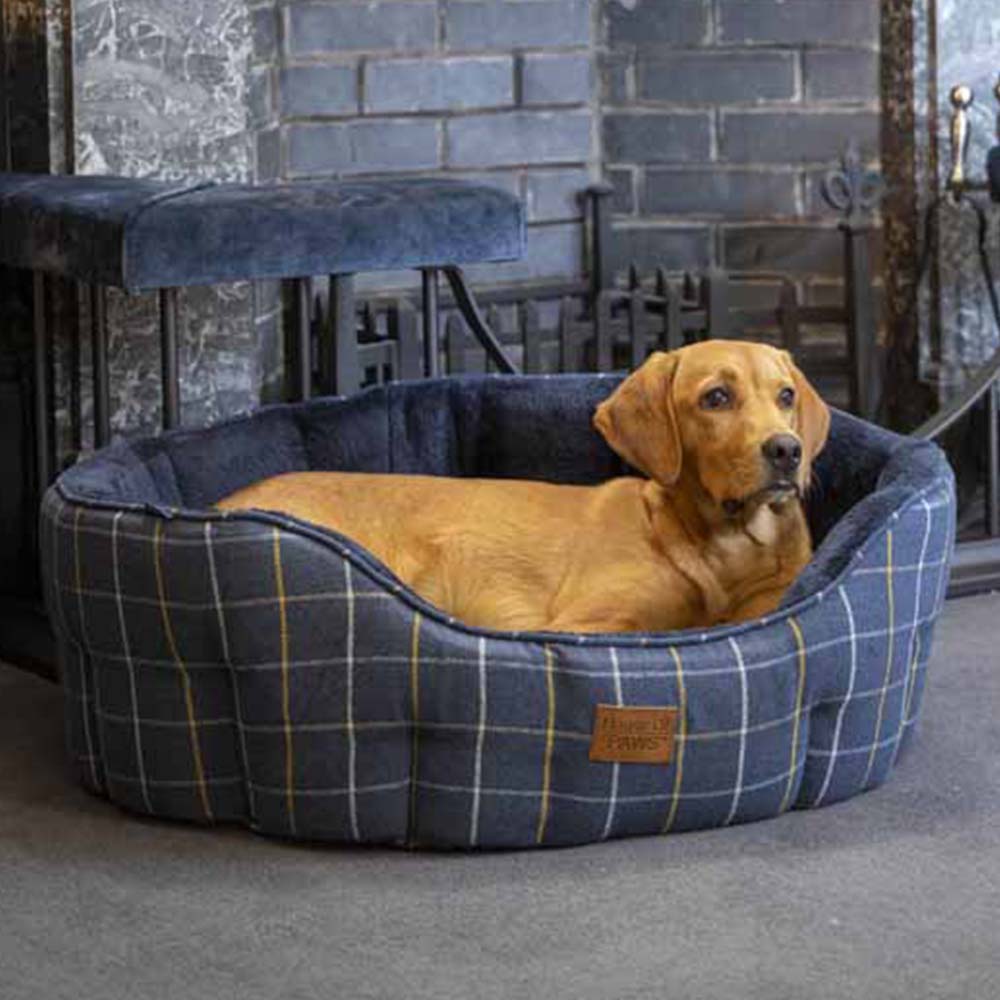 House Of Paws Navy Check Tweed Oval Snuggle Dog Bed Small Image 5