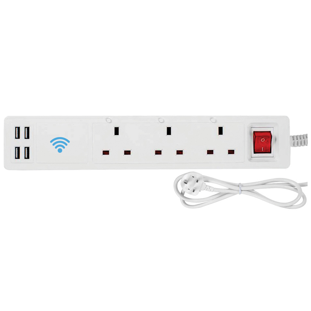 Ener-J White 3 Socket Smart Power Extension with 4 DC USB Ports Image 1