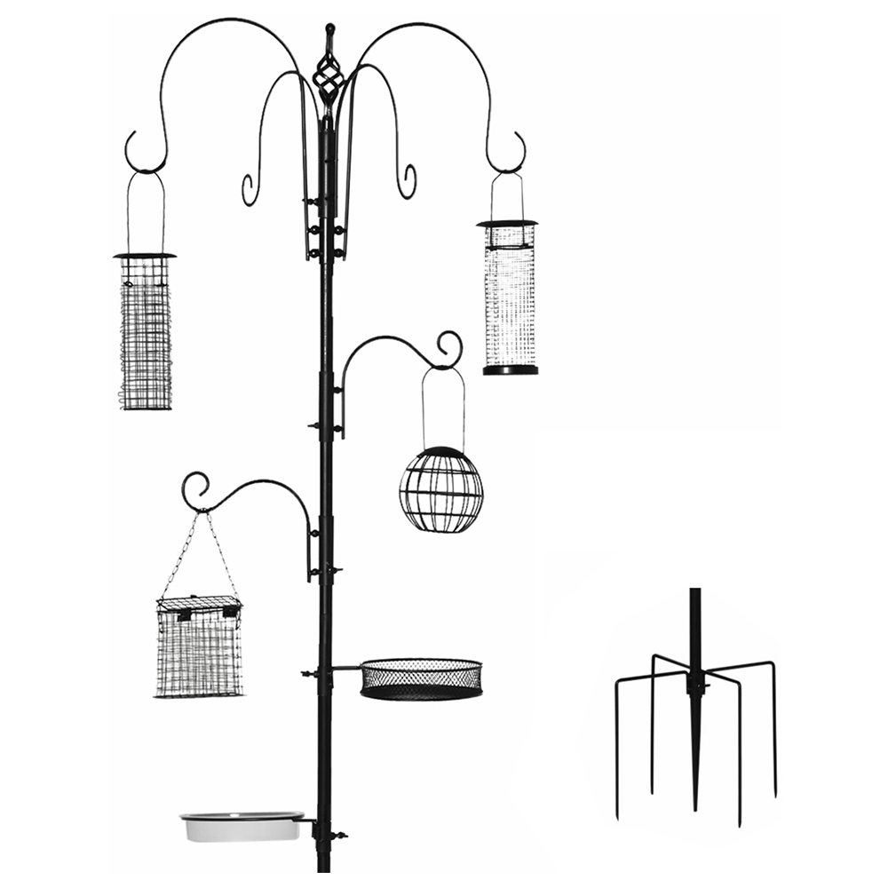 Pawhut Bird Feeding Station Kit with 6 Hooks and 4 Hanging Feeders Image 1