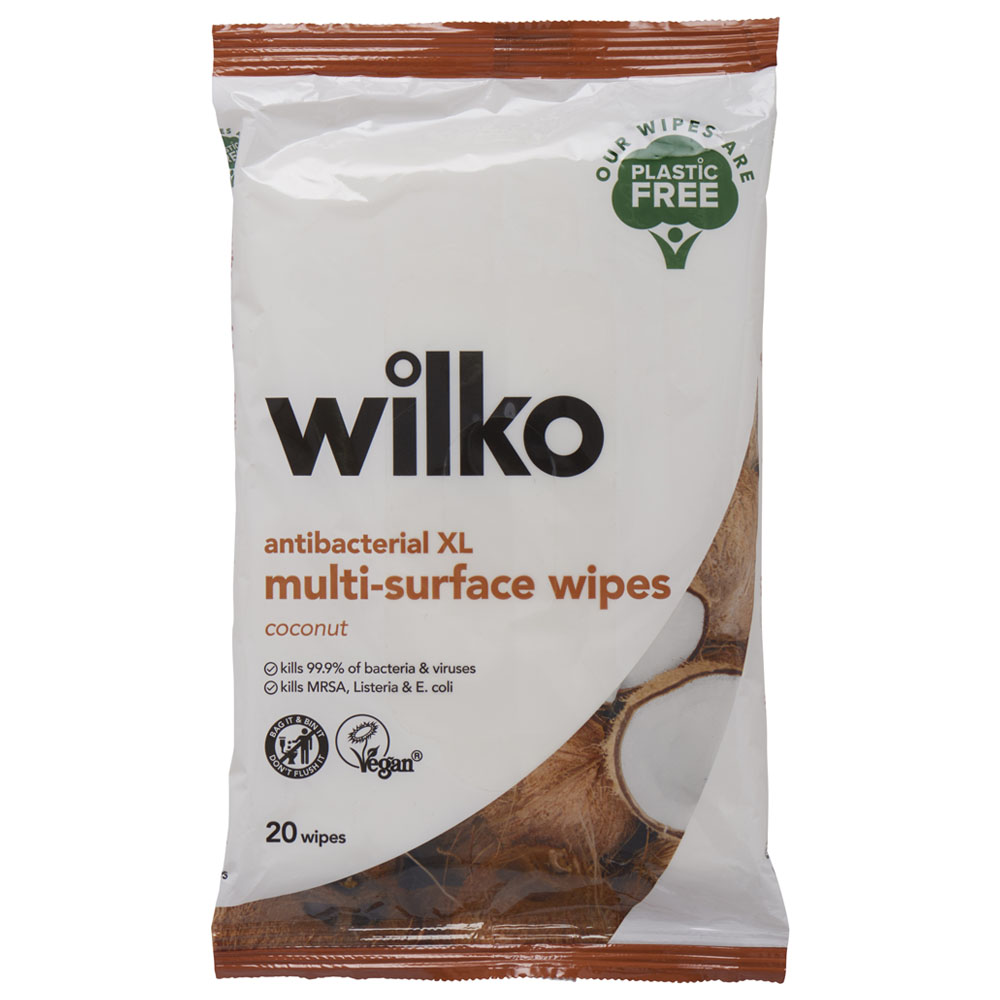 Wilko Coconut Antibacterial XL Multi-surface Wipes 20 Pack Image 1