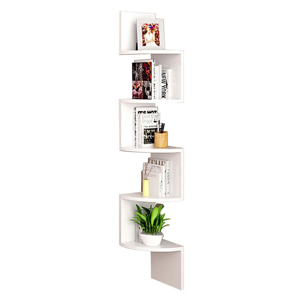 Living and Home 5 Tier White Wooden Zigzag Floating Corner Shelves Image 3