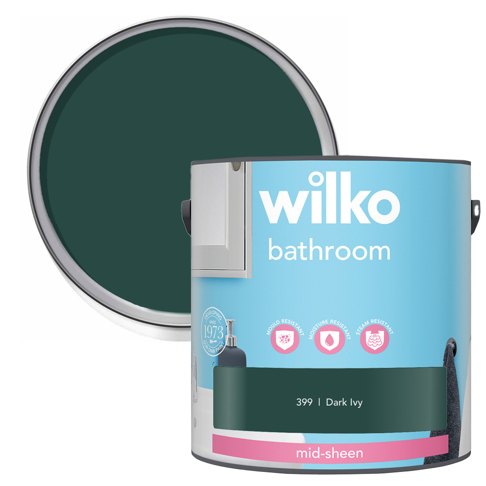 Wilko Bathroom Dark Ivy Mid Sheen Emulsion Paint 2.5L Image 1