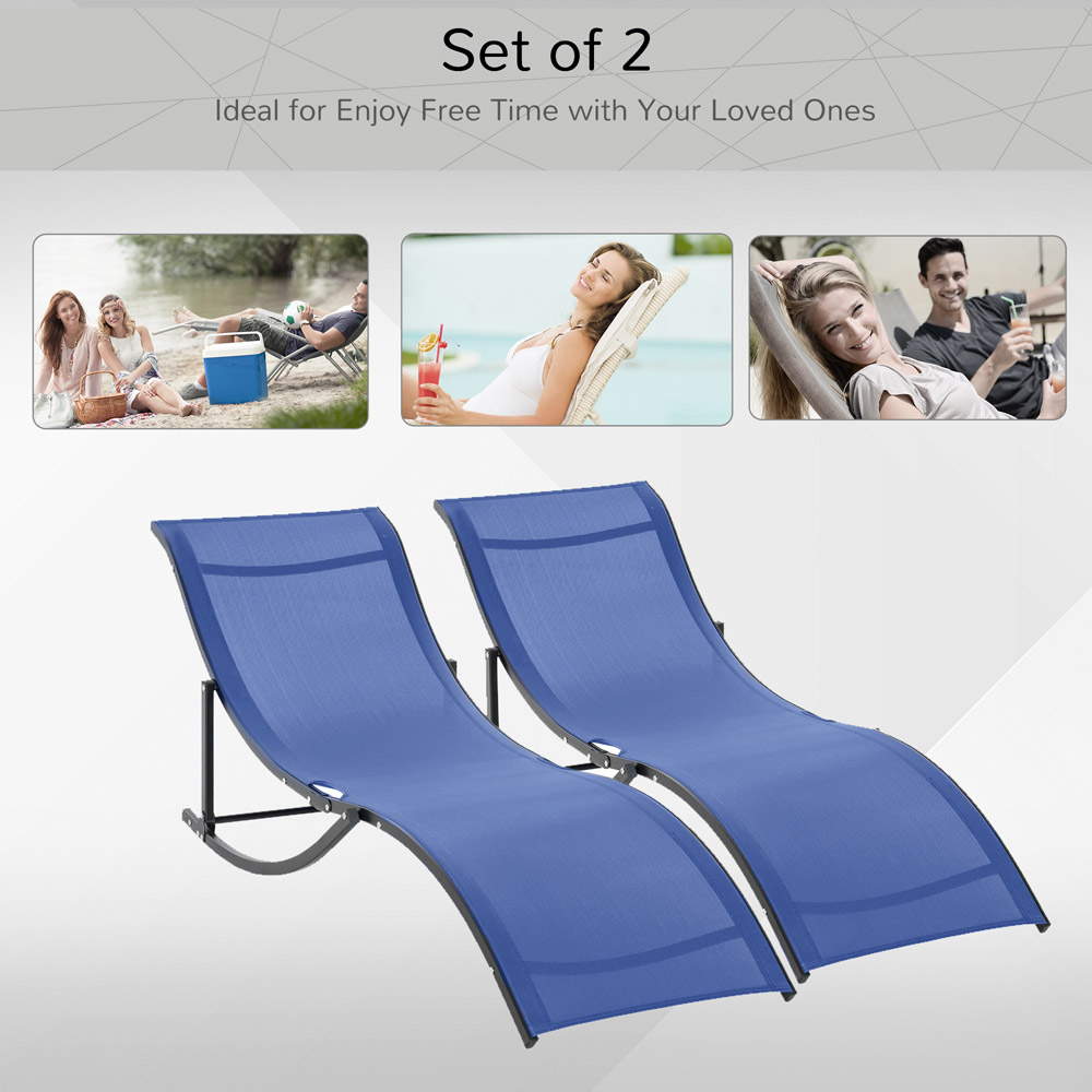 Outsunny Set of 2 Blue S Shaped Foldable Recliner Sun Lounger Image 5