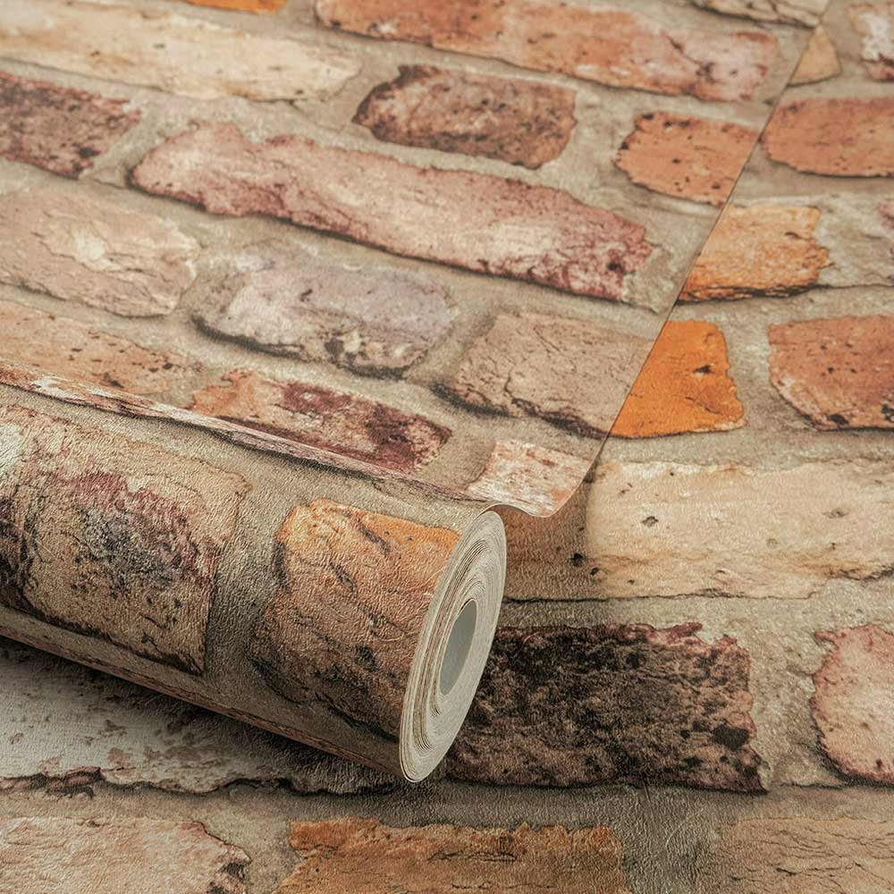 Grandeco Industrial Rustic Red Brick Terracotta Textured Wallpaper Image 2