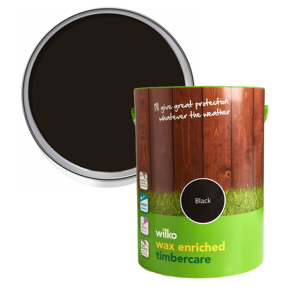 Wilko Wax Enriched Timbercare Black Wood Paint 5L Image 1