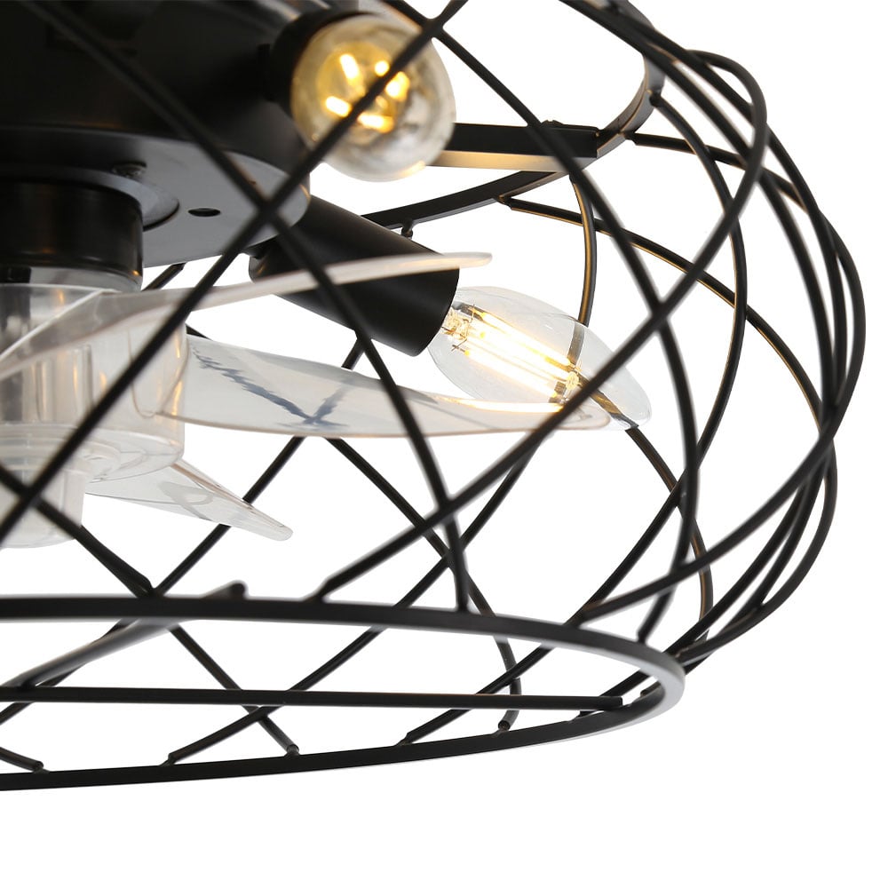 Living and Home Black Cage Ceiling Fan with Light and Remote Image 4