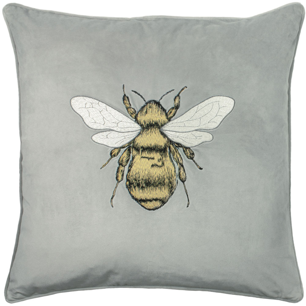 Paoletti Hortus Silver Grey Bee Embroidered Cushion Image 1