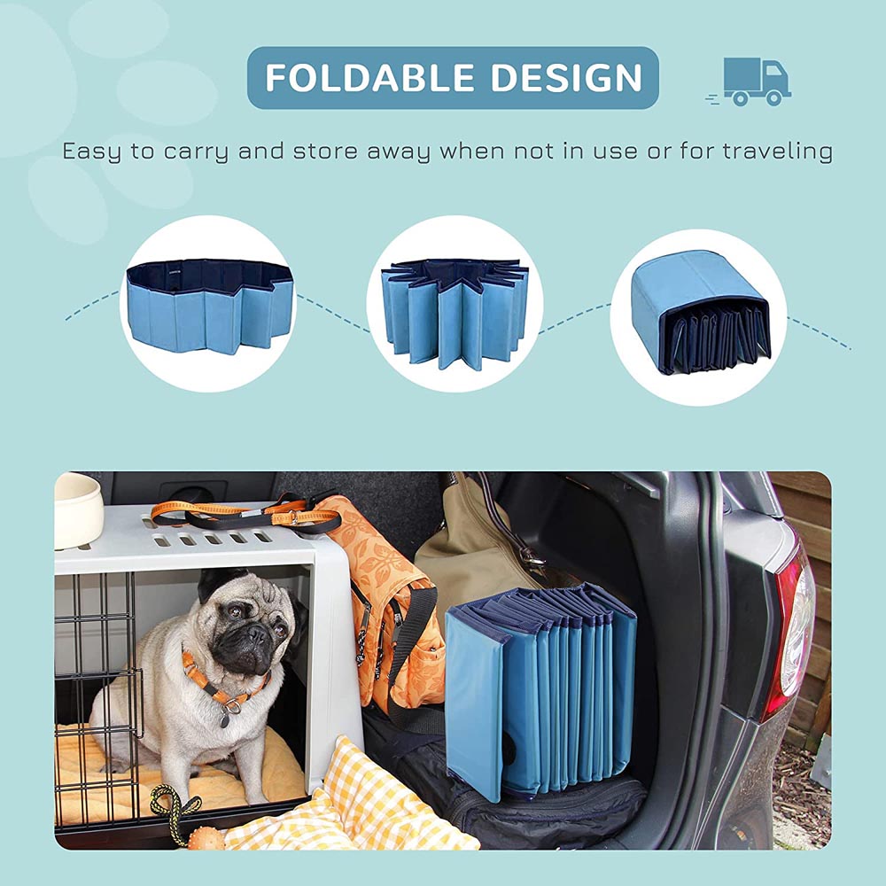 PawHut Foldable Dog Paddling Pool Blue Image 5