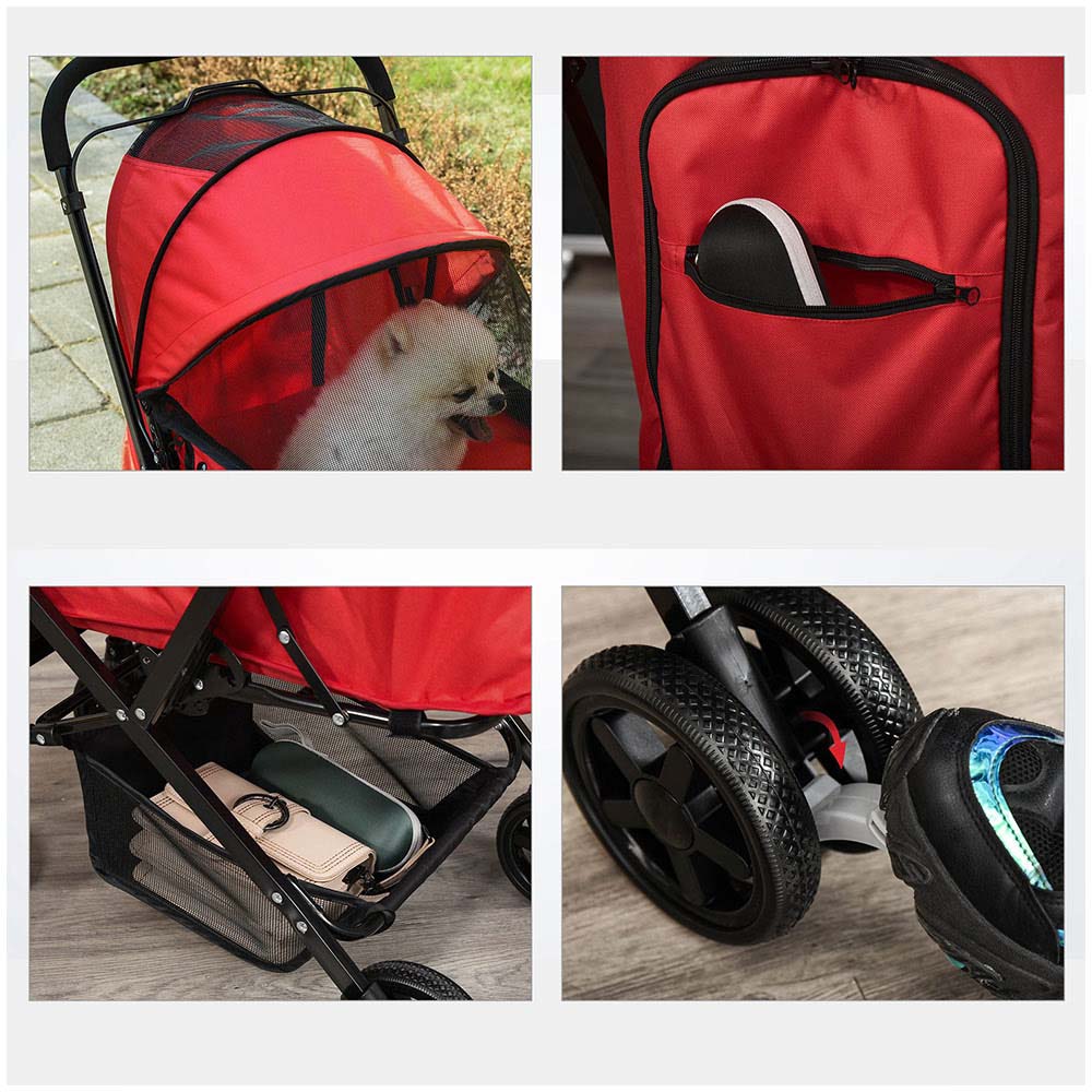 PawHut Reversible Pet Stroller Red Image 2