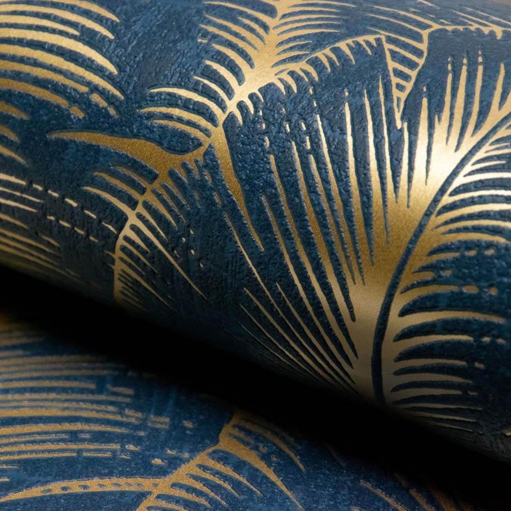 Grandeco Palmeria Palm Leaves Blown Navy Wallpaper Image 3