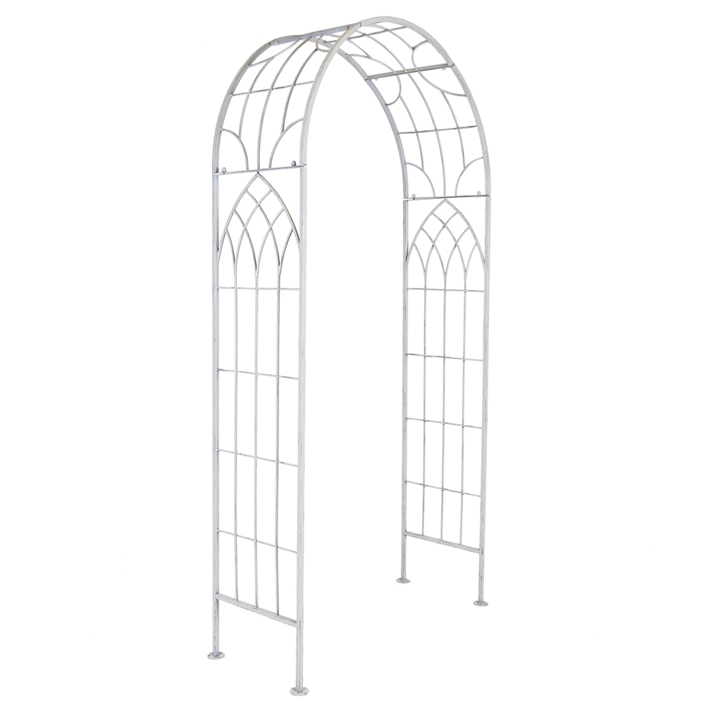 Charles Bentley 6.9 x 3.3 x 1.1ft White Wrought Arch with Trellis Sides Image 2