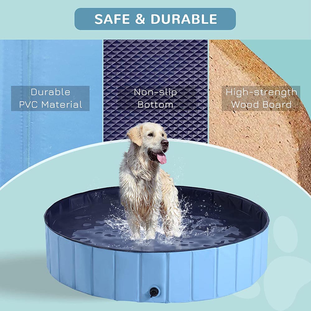 PawHut Foldable Dog Paddling Pool Blue Image 6